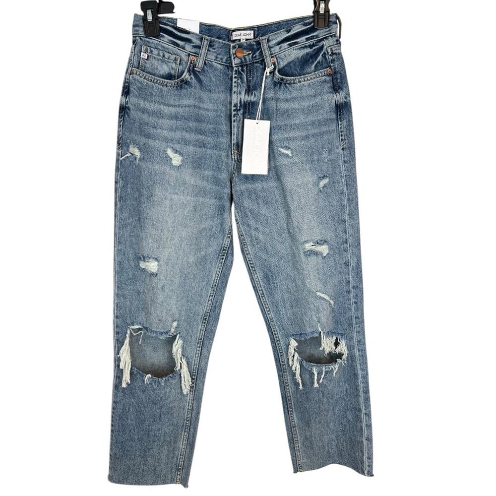 Dear John Distressed Raw Hem Relaxed Fit Straight Leg Jeans Size 28 NWT